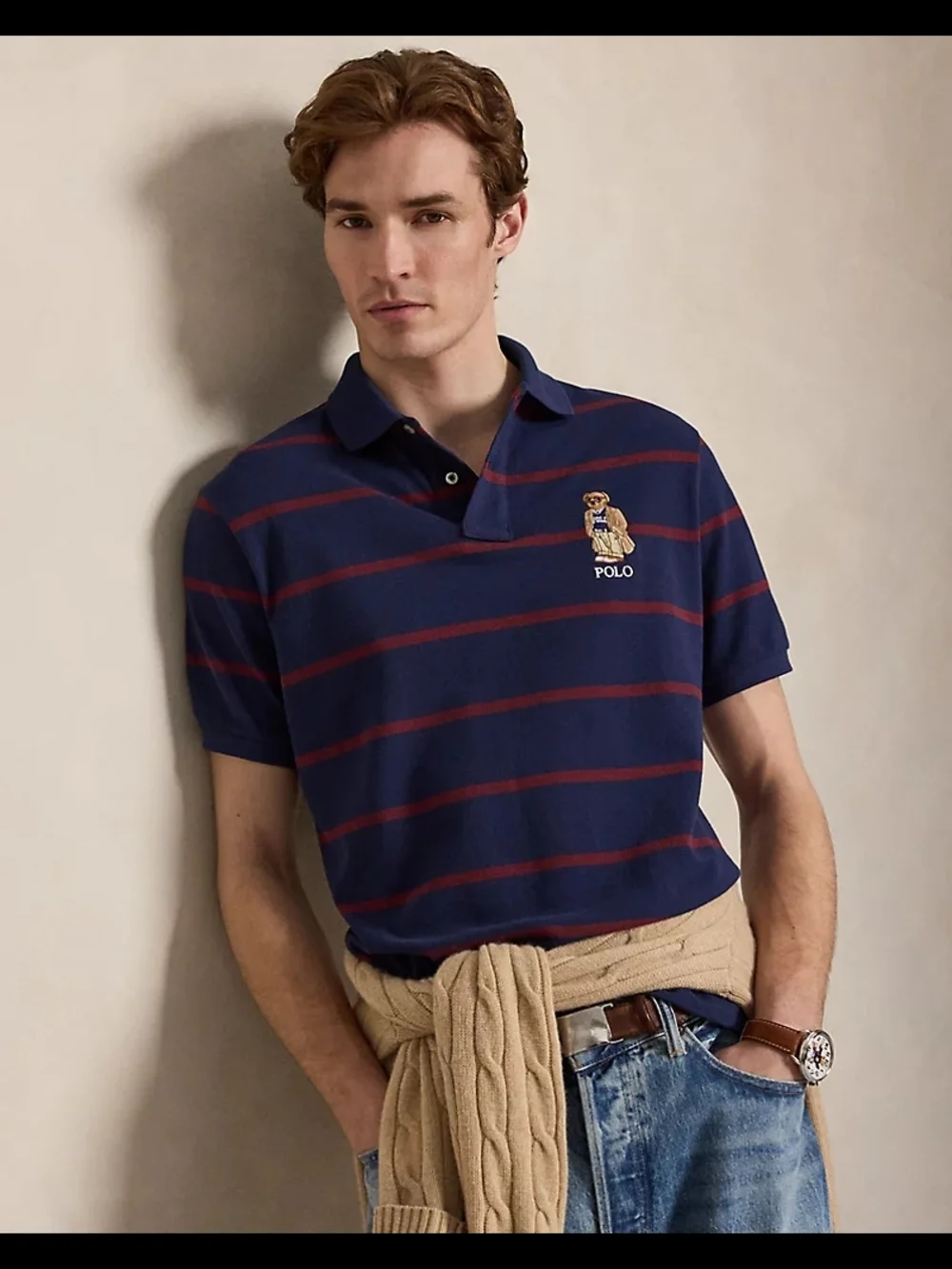 Polo Ralph Lauren Custom Slim Fit Bear Mesh Preppy Polo‎ Shirt M/Burgundy/Blue